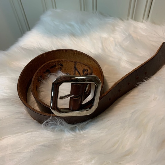 By Zero brown leather belt geometric silver buckle - Picture 2 of 9